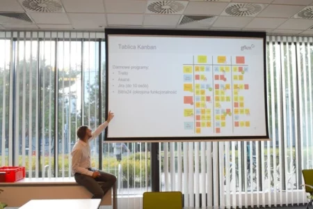trener podczas zajęć z zarządzania projektami opisuje metodę kanban